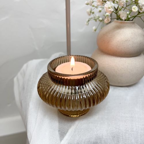 Amber ribbed tealight holders